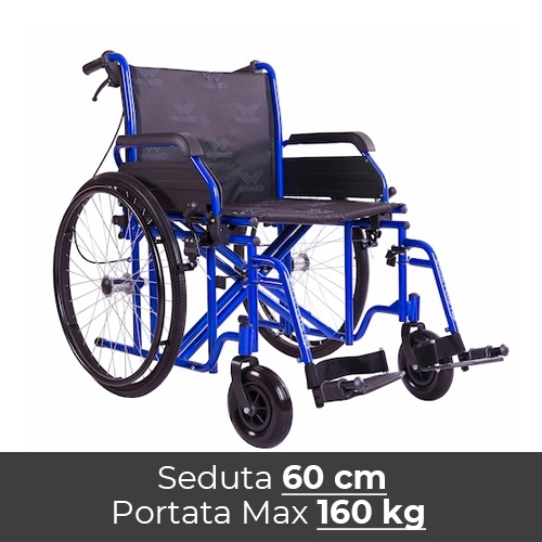 Noleggio sedia a rotelle seduta 60 cm, per persone obese, portata fino 160 kg.