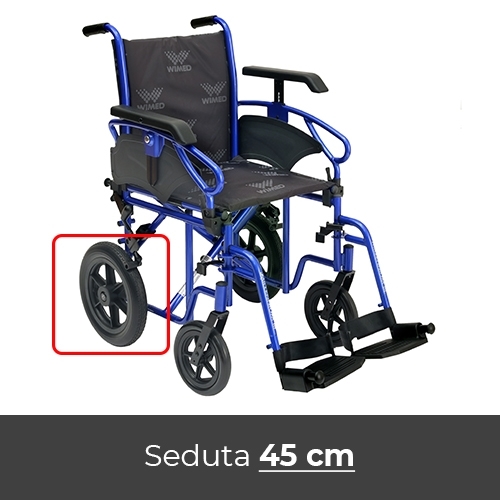 Noleggio carrozzina / sedia a rotelle pieghevole transito con seduta di 45  cm a 2,60 euro al giorno